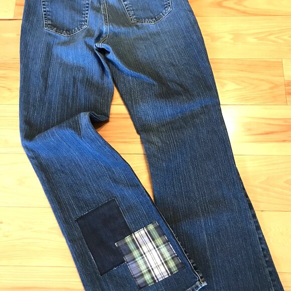 Flannel Patchwork Jeans, 8: Upcycled Flared Grunge Hippie Jeans, Funky Pants - Picture 14 of 15